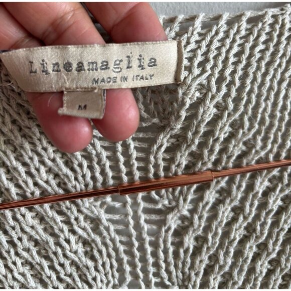 Lineamaglia Womens Long Sleeve Crochet Open Front Knit Cardigan Tan Size M - Picture 8 of 9